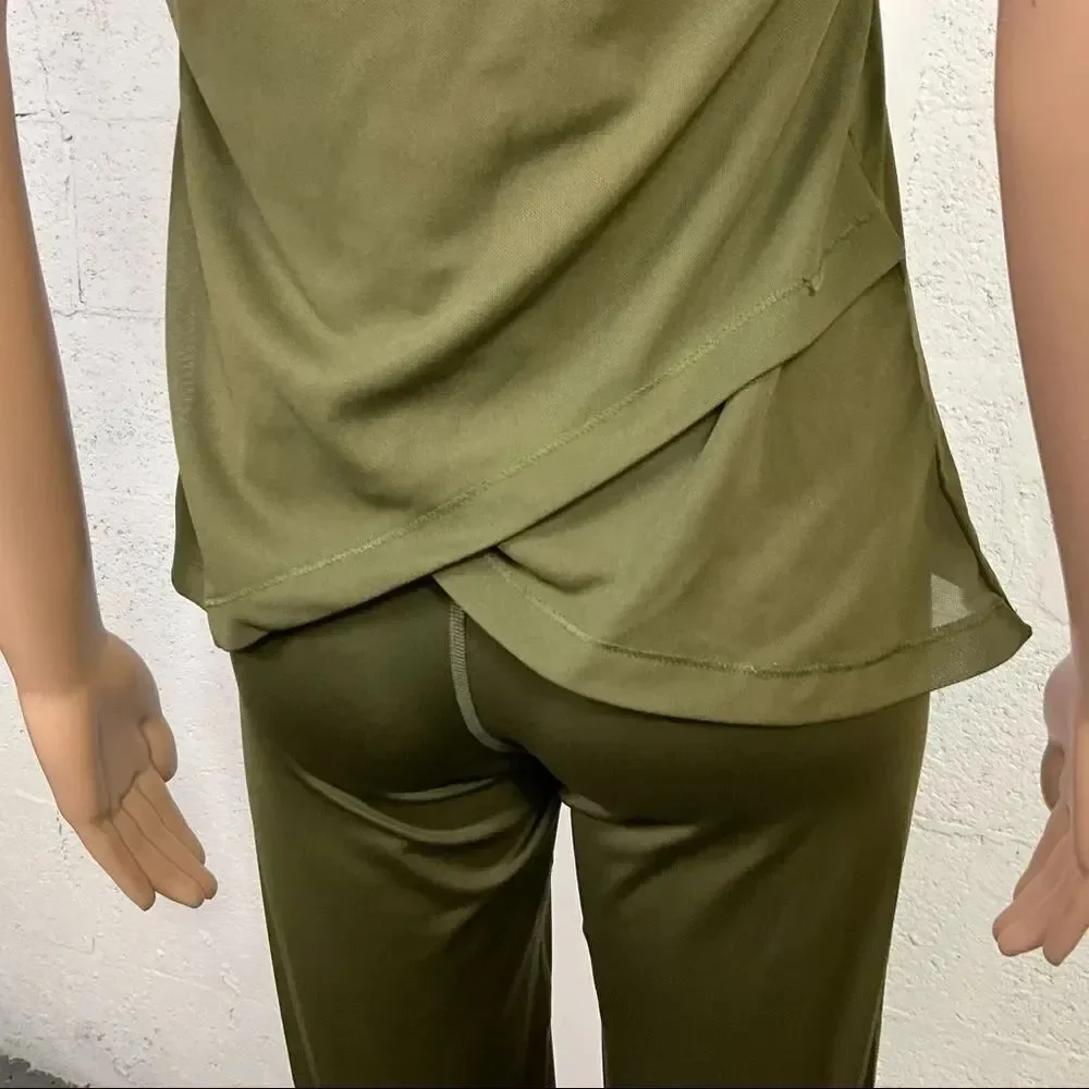 Nike Just Do It Army Green Black Muscle Tank Leggings Matching Set M